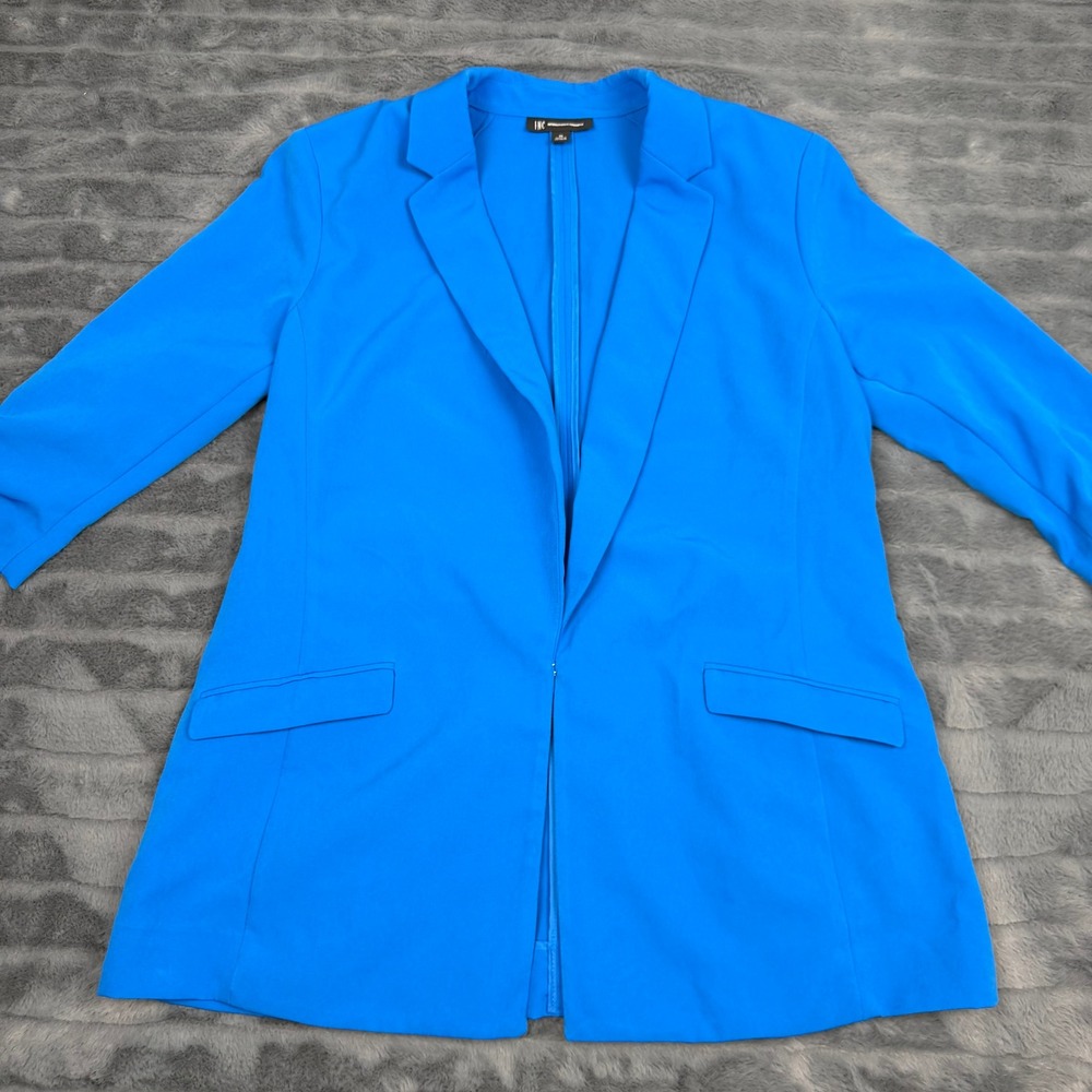 INC International Concepts Womens XL Electric Blue Ruched Sleeve Open Blazer